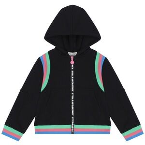 NWT Stella McCartney Kids Black Logo Zip Up Too Hoodie with Multicolor Stripes